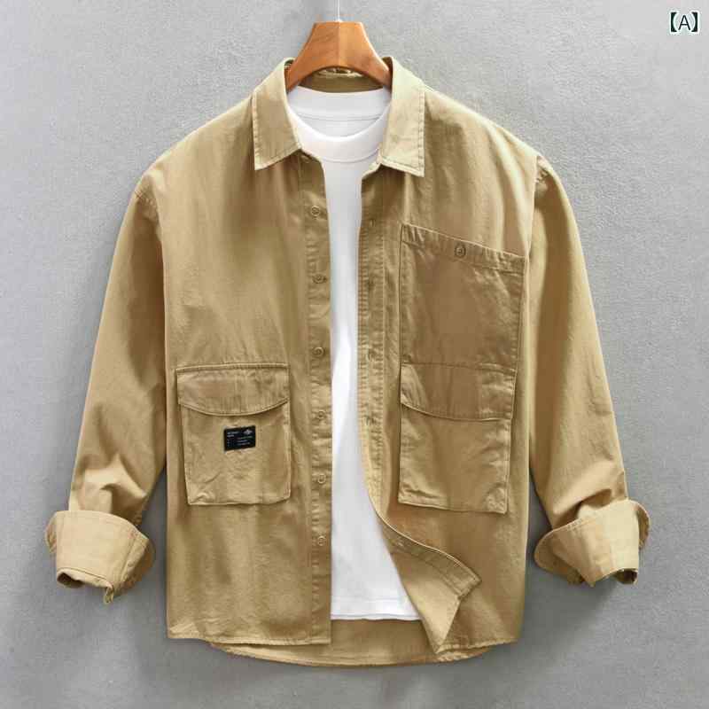 メンズ ファッション 服 男性用 オシャレ シンプル 大人 かっこいい 大きいサイズ ストリート 紳士服 綿 ワークウェア 長袖 シャツ カジュアル シャツ レトロ ジャケット