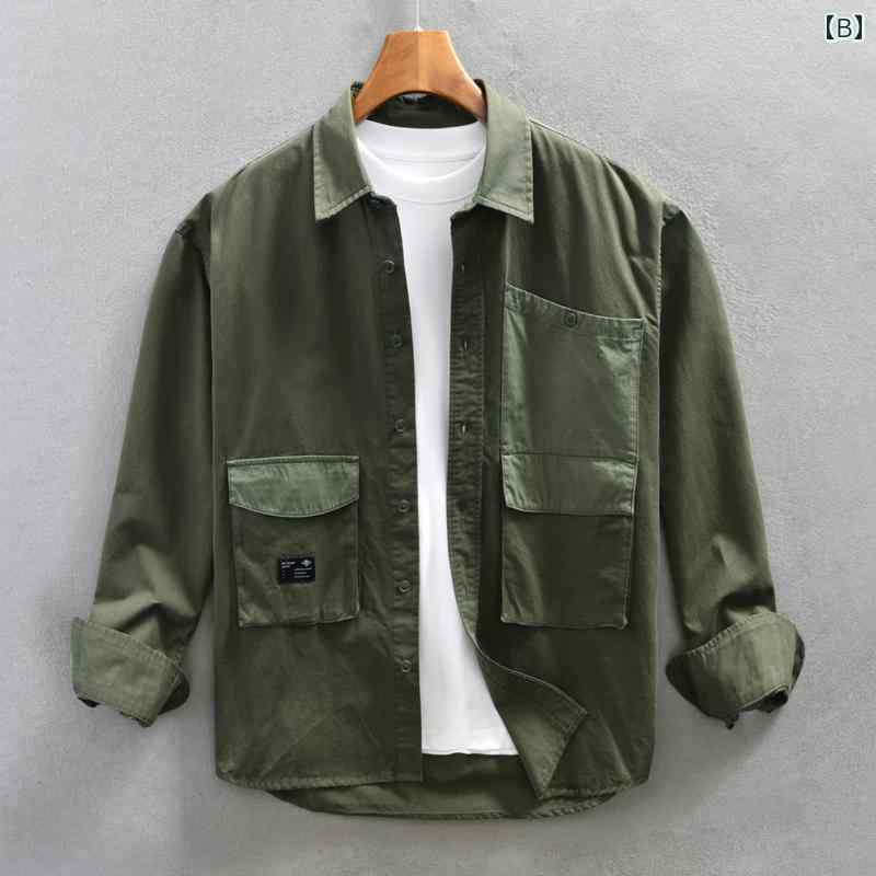 メンズ ファッション 服 男性用 オシャレ シンプル 大人 かっこいい 大きいサイズ ストリート 紳士服 綿 ワークウェア 長袖 シャツ カジュアル シャツ レトロ ジャケット