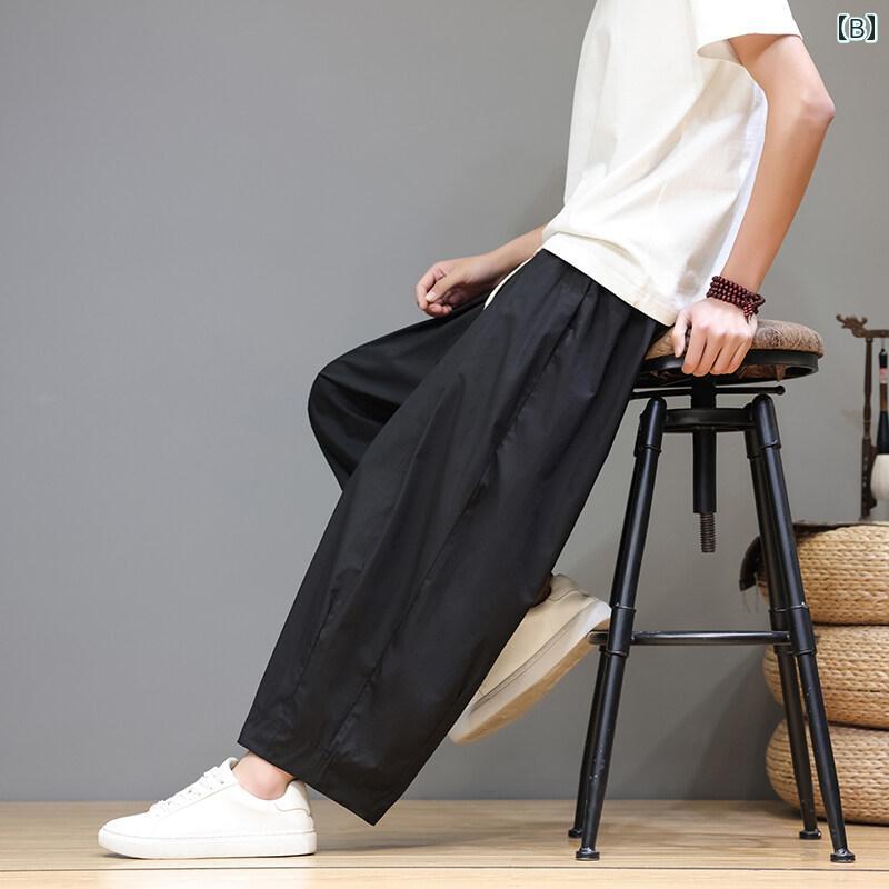 メンズ ファッション 服 男性用 オシャレ シンプル 大人 かっこいい ストリート 薄手 パンツ 九分丈 大きいサイズ ゆったり パンツ ストレート カジュアル パンツ ニン