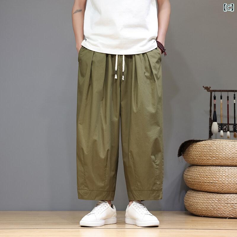 メンズ ファッション 服 男性用 オシャレ シンプル 大人 かっこいい ストリート 薄手 パンツ 九分丈 大きいサイズ ゆったり パンツ ストレート カジュアル パンツ ニン