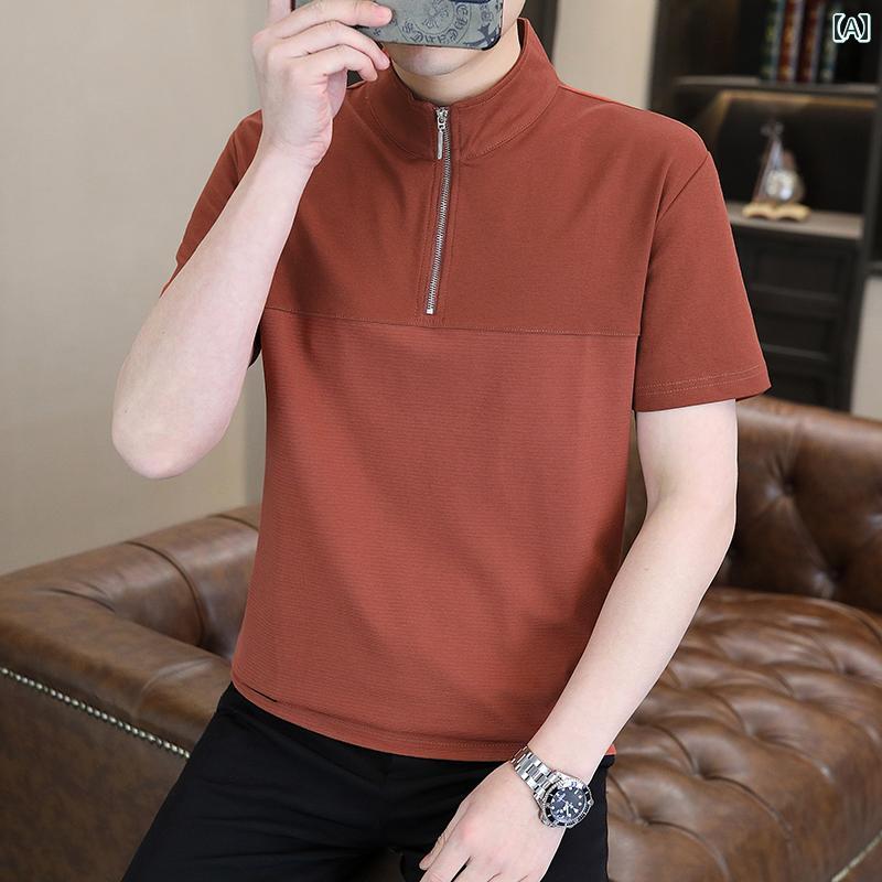 メンズ ファッション 服 男性用 オシャレ シンプル 大人 かっこいい ストリート スタンドカラー シャツ 半袖 ハーフジップビジネス カジュアル ポロ シャツ 半袖 紳 服