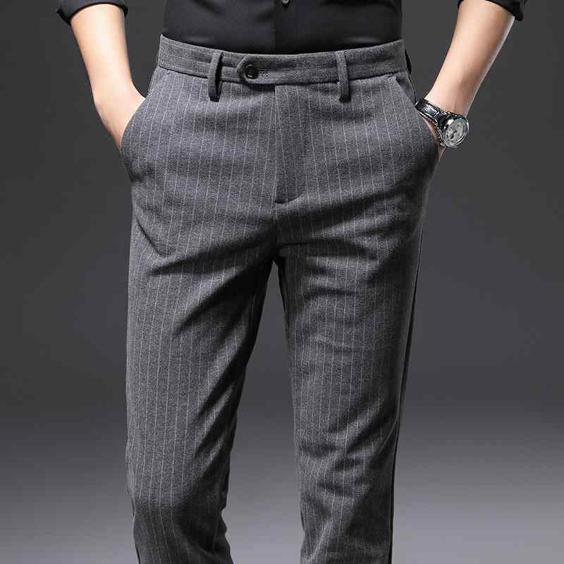 メンズ ファッション 服 男性用 オシャレ シンプル 大人 かっこいい 大きいサイズ ストリート 紳士服 パンツ 厚手 ストライプ カジュアル パンツ ビジネス パンツ スリム パンツ ウール パンツ(4)