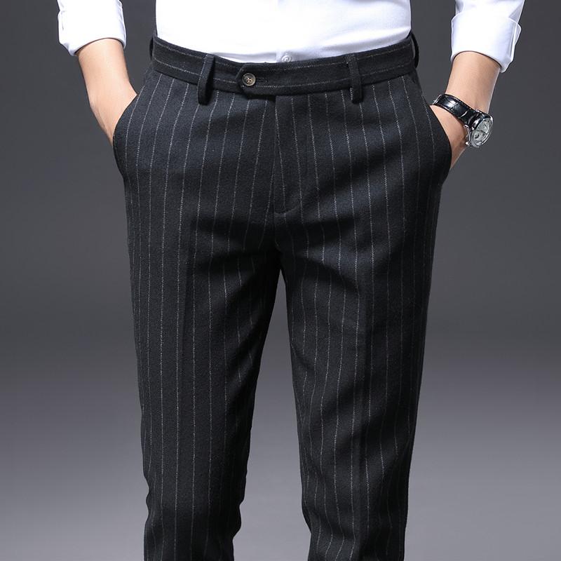 メンズ ファッション 服 男性用 オシャレ シンプル 大人 かっこいい 大きいサイズ ストリート 紳士服 ウール スーツ パンツ 厚手 フリース ストライプ カジュアル パンツ スリム フィート ビジネス スーツ パンツ