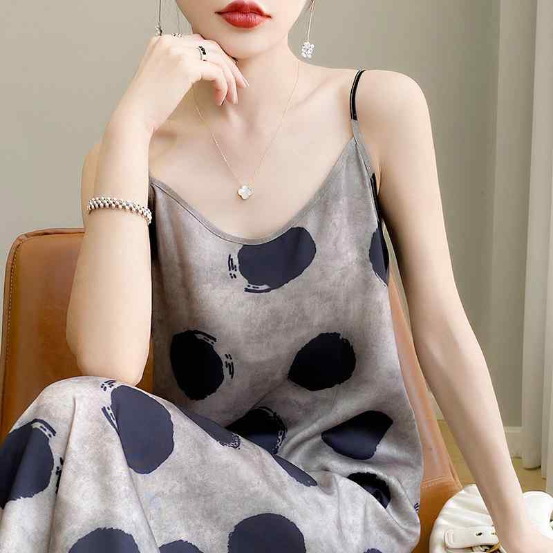 レディース 大人 きれいめ シンプル 上品 着回し ベーシック カジュアル ナチュラル ロングシーズン ドット レトロ プリン トサスペンダードレスツーピースシフォンスカート 重ね着