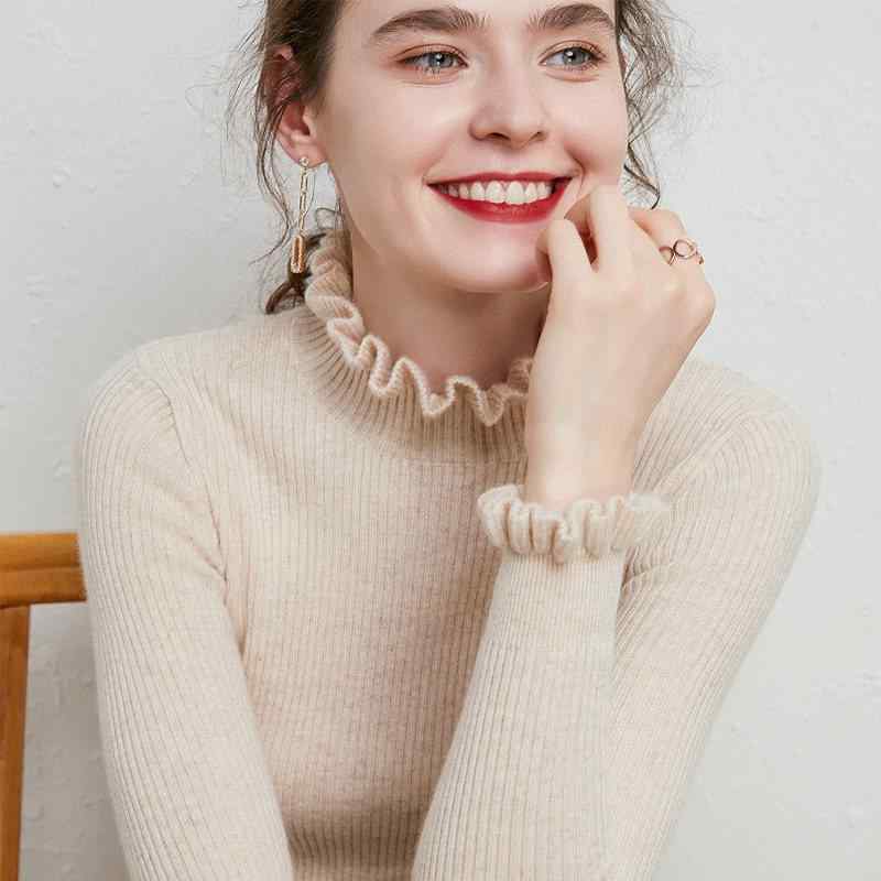 Long-Sleeved Knit - レディース 大人 きれいめ シンプル 上品 着回し ベーシック カジュアル ナチュラル ロングシーズン 羅 君 フリルトリムベースレイヤーセーター レース スリーブ スタイル インナーレイヤー スリムフィット ニット セーター