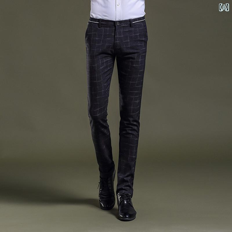 メンズ ファッション 服 男性用 オシャレ シンプル 大人 かっこいい 大きいサイズ ストリート 紳士服 スタイル チェック柄 パンツ ビジネス パンツ カジュアル パンツ 韓国スタイル スリム ストレート パンツ