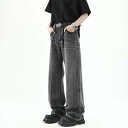 メンズ ファッション 服 男性用 オシャレ シンプル 大人 かっこいい 大きいサイズ ストリート 紳士服 アメリカン レトロ ジーンズ 夏 ウォッシュ 加工 ダメージ ストレート ロング パンツ