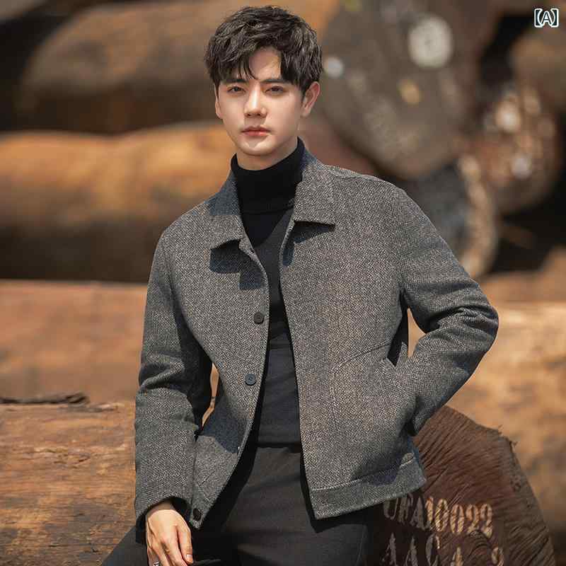 メンズ ファッション 服 男性用 オシャレ シンプル 大人 かっこいい ストリート ダブルフェイスウール コート ウール ジャケット 非 厚手 ウール コート