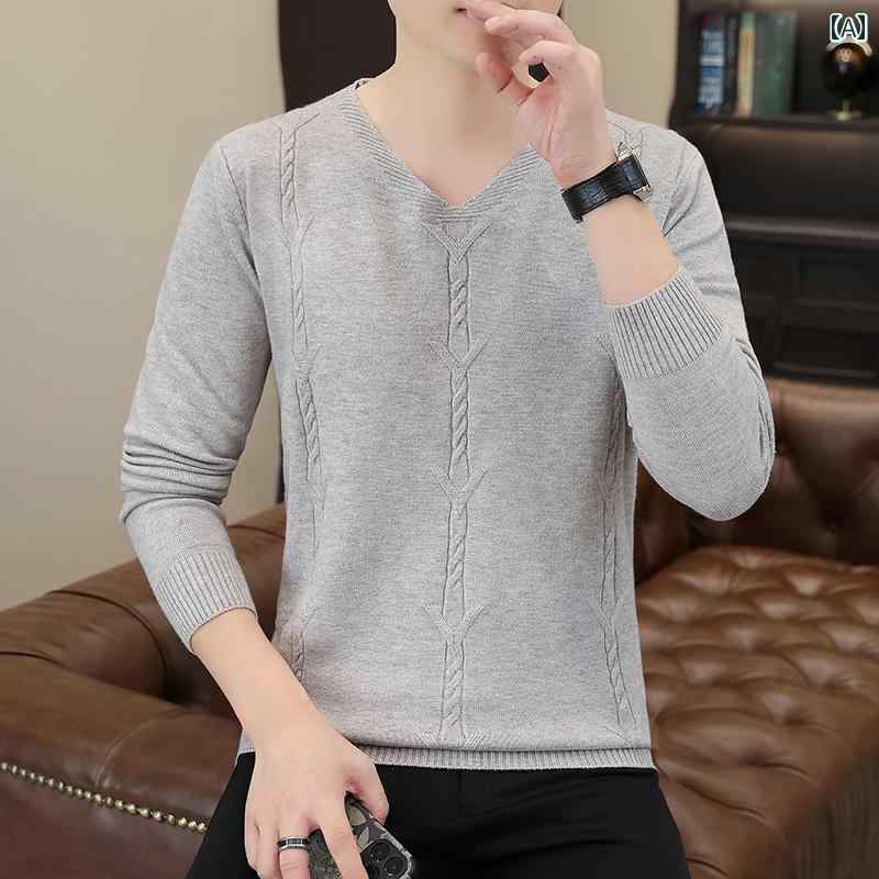 秋冬コーデ メンズ ファッション 服 男性用 オシャレ シンプル 大人 かっこいい ストリート セーター ネック ニット セーター カジュアル 無地 スリムレイヤリング セーター スウィートハートネック