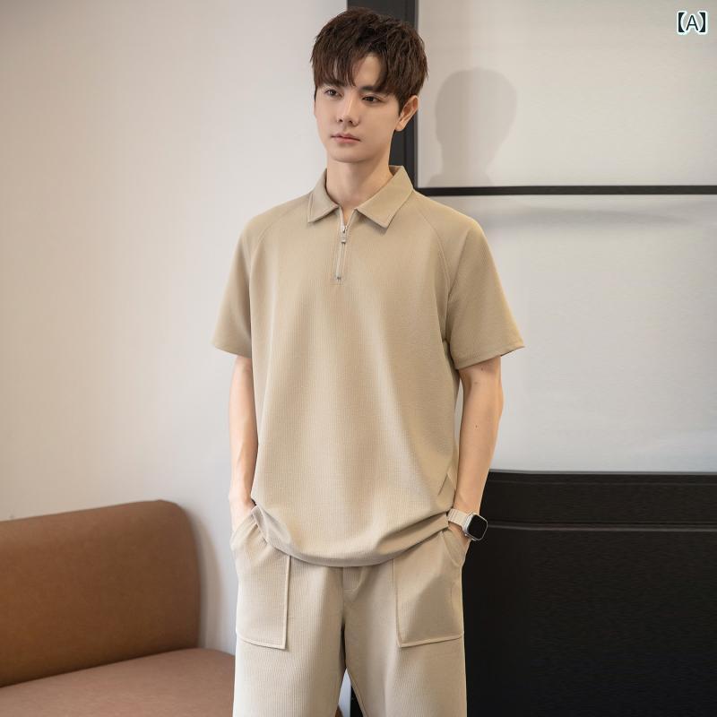 メンズ ファッション 服 男性用 オシャレ シンプル 大人 かっこいい 大きいサイズ ストリート 紳士服 ポロシャツ カジュアル スーツ スポーツ ツーピース セット 夏 スタイル 夏服 上下 セット