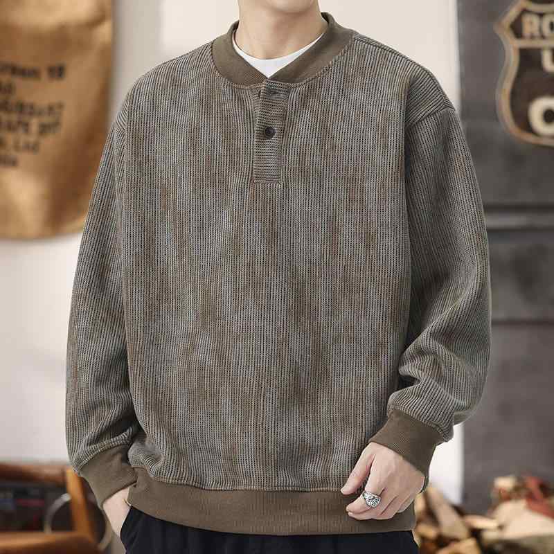 春　秋 コーデ メンズ スウェット シャツ レトロ スタイル ゆったり 長袖 ニット ベース セーター カーディガン