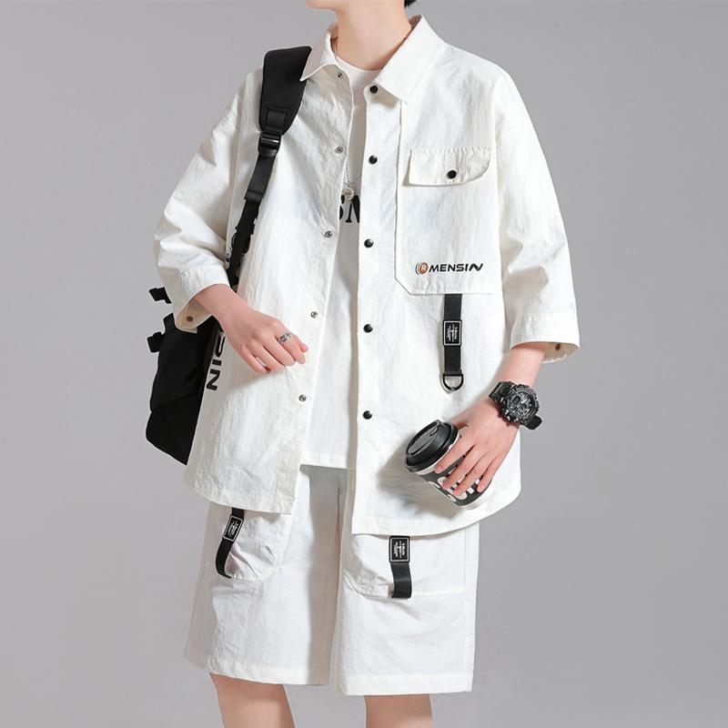 メンズ ファッション 服 男性用 オシャレ シンプル 大人 かっこいい 大きいサイズ ストリート 紳士服 ワークウェア 半袖 シャツ スーツ 夏 ゆったり カジュアル スポーツ シャツ パンツ セット 服