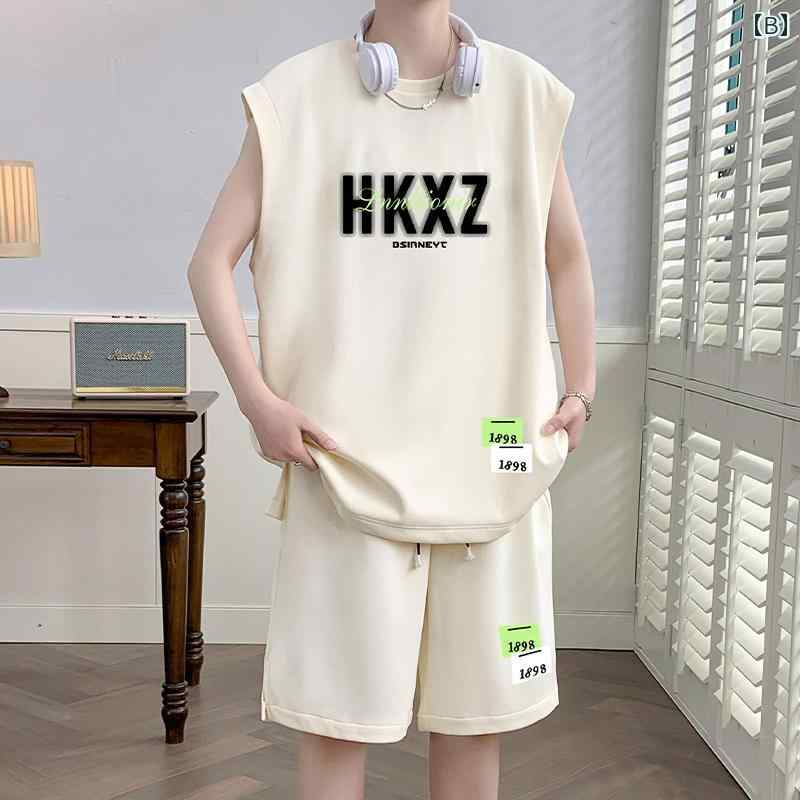 メンズ ファッション 服 男性用 オシャレ シンプル 大人 かっこいい 大きいサイズ ストリート 紳士服 ノースリーブ T シャツ 夏 カジュアル スポーツ スーツ ベスト セット 服 バスケットボール ユニフォーム セット