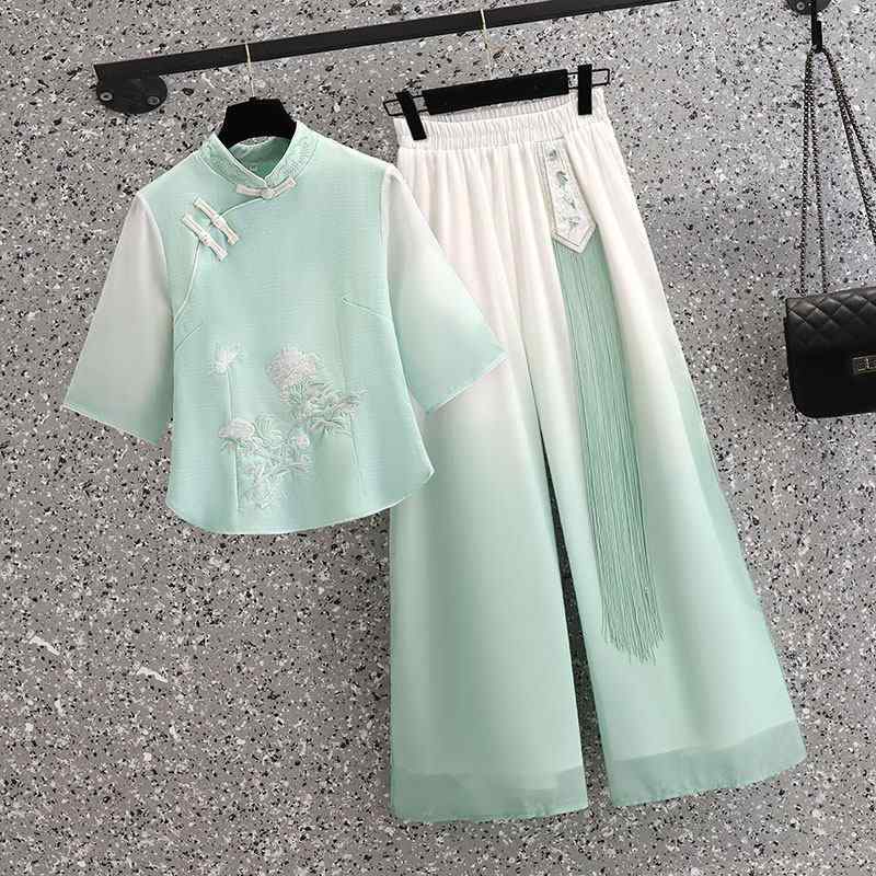 レディース 民族風 唐装 トップス 茶師服 漢服 パンツ ユニフォーム ヘルス ウェルネス センター トップス