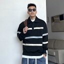 メンズ 服 シンプル ファッション オシャレ 大人 かっこいい 大きいサイズ ストリート 紳士服 アメリカン ポロ カラー プルオーバー スウェットシャツ 春 秋 カジュアル ストライプ トップス ジャケット