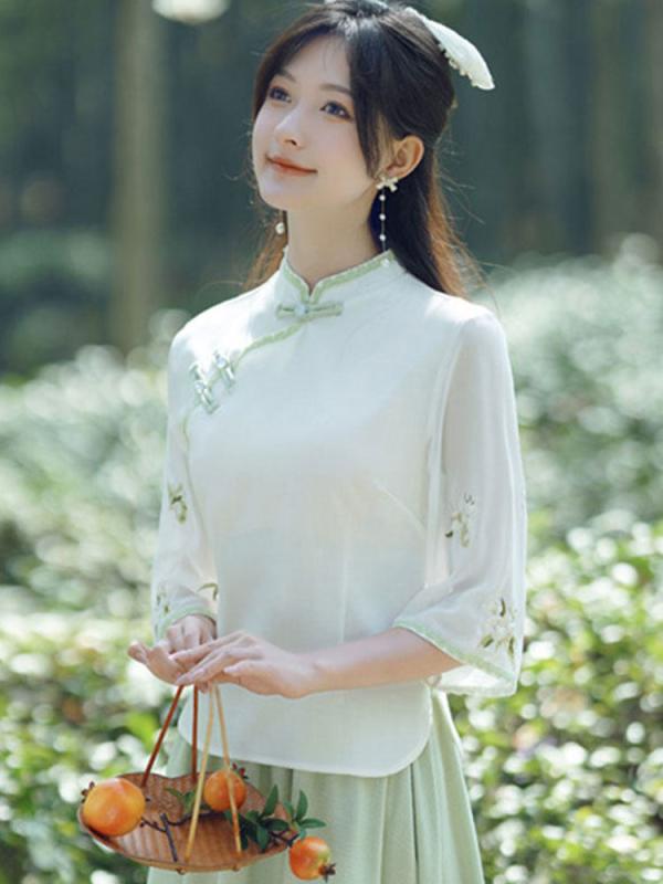 唐装 漢服 婦人服 レディース セット 茶道 服 民族風 アジアンテイスト ドレス 上下 トップス