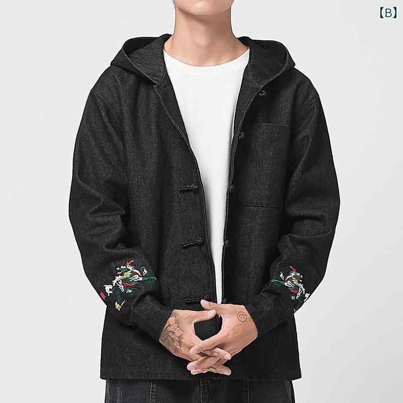 メンズ ファッション 服 男性用 オシャレ シンプル 大人 かっこいい 大きいサイズ ストリート 紳士服 ゆったり エスニック 刺繍 フード付き スウェットシャツ カンフー 唐 スーツ コート ボタン ジャケット 漢服