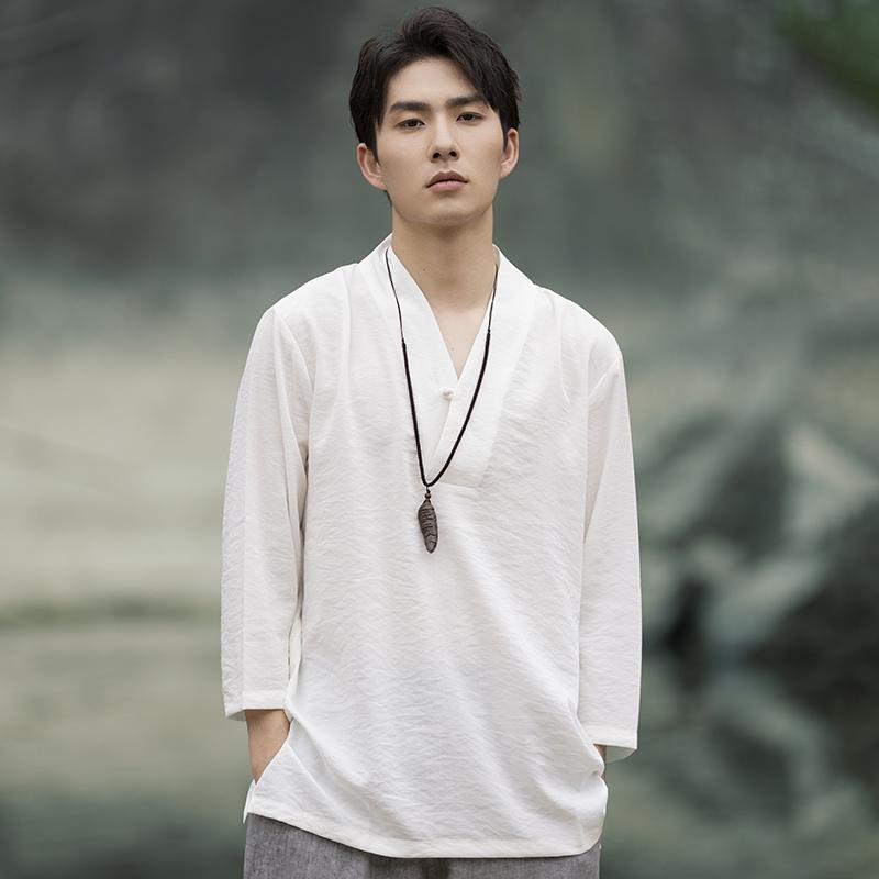 メンズ ファッション 服 男性用 オシャレ シンプル 大人 かっこいい 大きいサイズ ストリート 紳士服 夏 ボタン ダウン Vネック 半袖 シャツ カンフー 唐 スーツ レトロ T シャツ