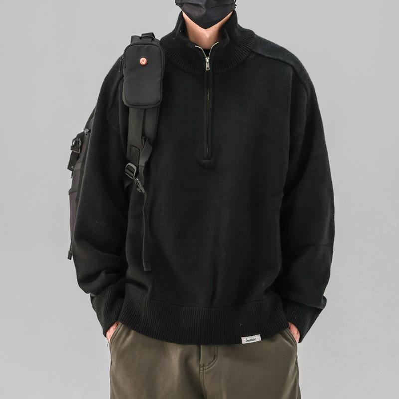 メンズ ファッション 服 男性用 オシャレ シンプル 大人 かっこいい 大きいサイズ ストリート 紳士服 ハーフ ジップセーター 厚手 ベース ニット シャツ ジャケット