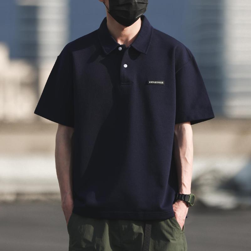 メンズ ファッション 服 男性用 オシャレ シンプル 大人 かっこいい 大きいサイズ ストリート 紳士服 アメリカン 250 g ピケ 綿 夏 ポロシャツ 半袖 紺 五分袖 無地 T シャツ