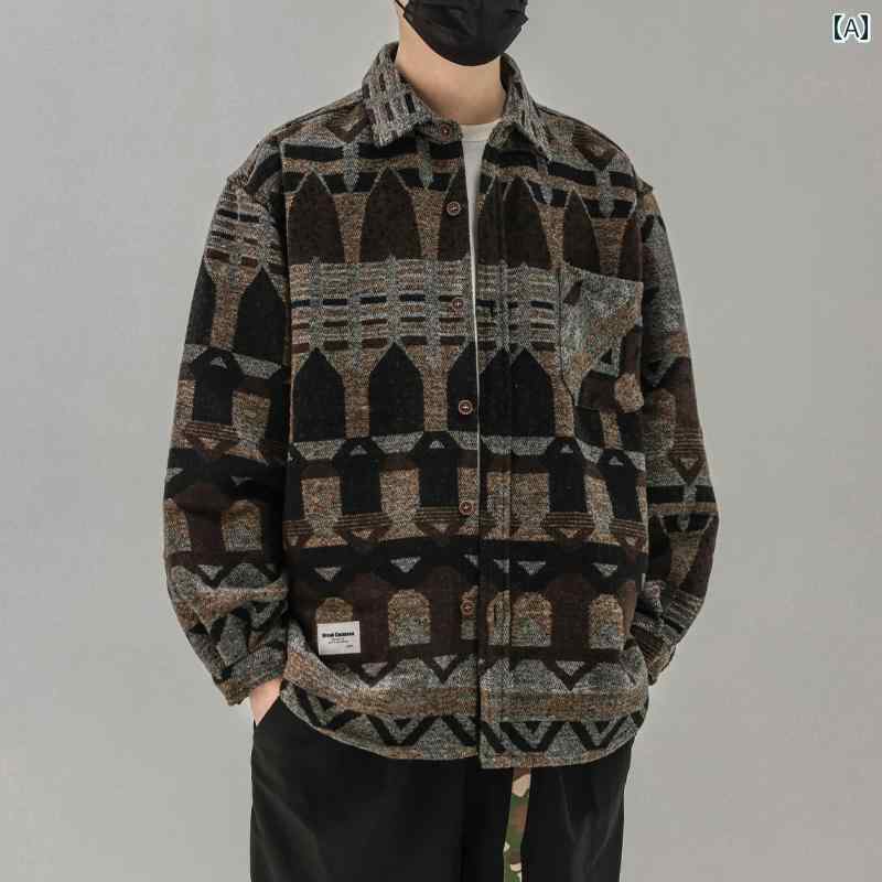 メンズ ファッション 服 男性用 オシャレ シンプル 大人 かっこいい 大きいサイズ ストリート 紳士服 厚手 ジャカード シャツ 長袖 カップル エスニック シャツ ジャケット