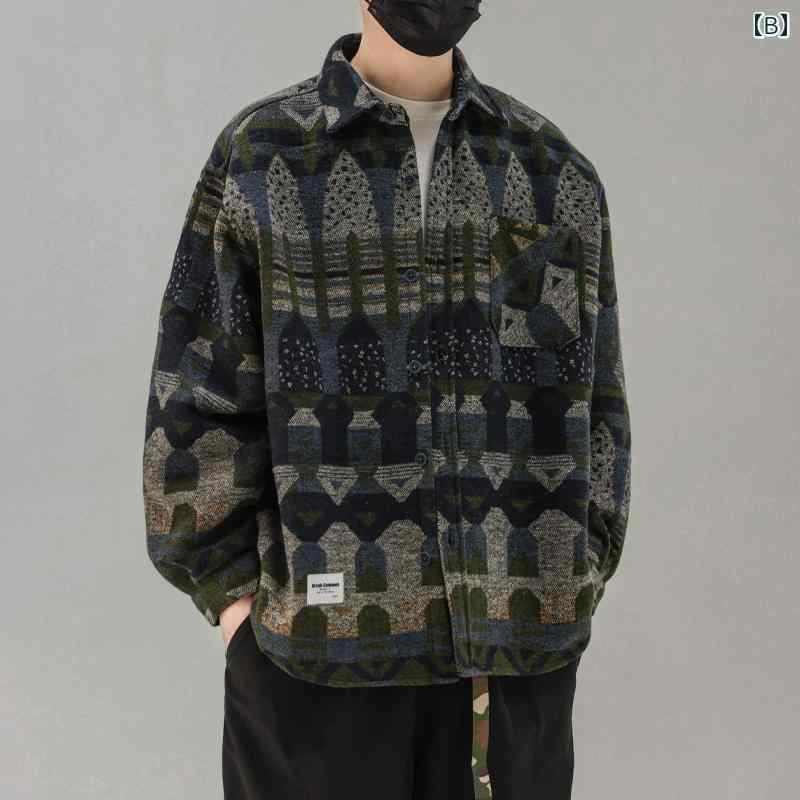 メンズ ファッション 服 男性用 オシャレ シンプル 大人 かっこいい 大きいサイズ ストリート 紳士服 厚手 ジャカード シャツ 長袖 カップル エスニック シャツ ジャケット