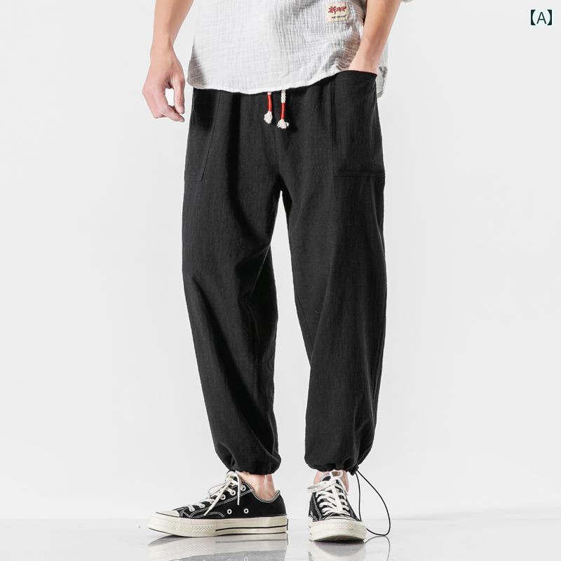 メンズ ファッション 服 男性用 オシャレ シンプル 大人 かっこいい 大きいサイズ ストリート 紳士服 リネン パンツ 夏 ズボン 薄手 ストレート リネン パンツ 無地 綿 リネン パンツ
