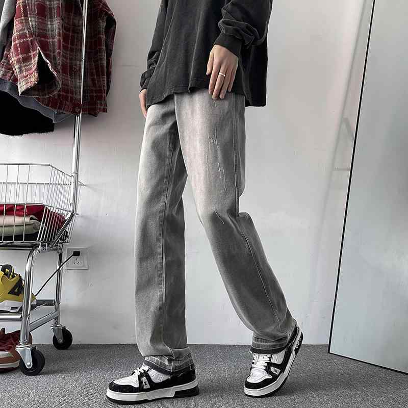 メンズ ファッション 服 男性用 オシャレ シンプル 大人 かっこいい 大きいサイズ ストリート 紳士服 アメリカン ウォッシュ スモーキーグレー ストレッチジーンズ ヘビーウェイト ストレート カジュアル パンツ クリーン フィット ブーツ カット パンツ
