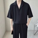 メンズ ファッション 服 男性用 オシャレ シンプル 大人 かっこいい 大きいサイズ ストリート 紳士服 ブラック キューバ カラー 冷感 シャツ 半袖 ハイエンド ドレープ ヤッピー シャツ 夏 薄手