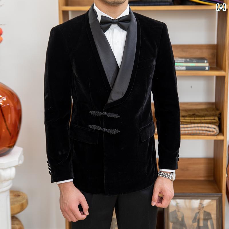 メンズ ファッション 服 男性用 オシャレ シンプル 大人 かっこいい 大きいサイズ ストリート 紳士服 ベルベット バンケット ドレス スーツ ブラック ハイエンド ライト グリーン フルーツ カラー スーツ ジャケット