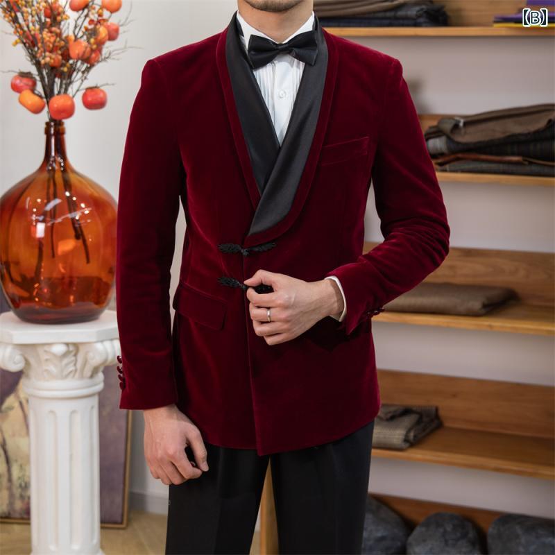 メンズ ファッション 服 男性用 オシャレ シンプル 大人 かっこいい 大きいサイズ ストリート 紳士服 ベルベット バンケット ドレス スーツ ブラック ハイエンド ライト グリーン フルーツ カラー スーツ ジャケット