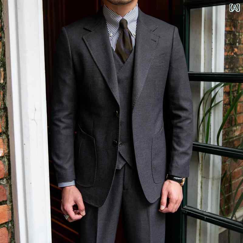 メンズ ファッション 服 男性用 オシャレ シンプル 大人 かっこいい 大きいサイズ ストリート 紳士服 レトロ 通勤 ダーク グレー スーツ スリーピース スリムフィット 高級 スーツ