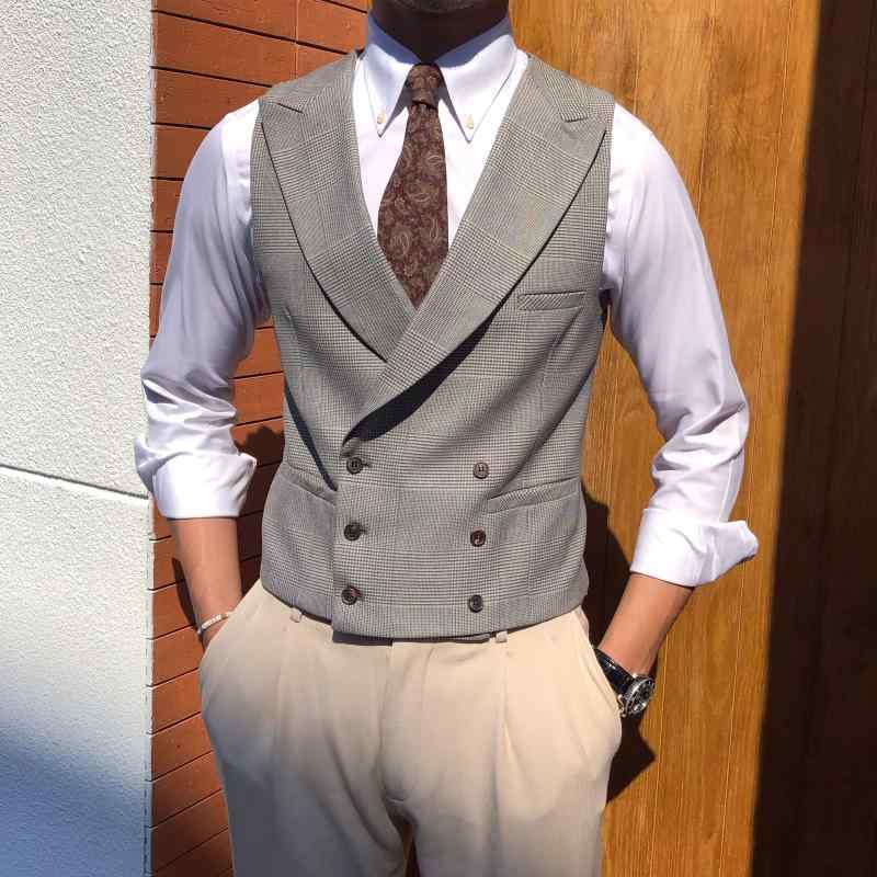 楽天リコットメンズ ファッション 服 男性用 オシャレ シンプル 大人 かっこいい 大きいサイズ ストリート 紳士服 ライト グレー プリンスオブウェールズ チェック柄 スーツ ダブルブレスト ベスト ビジネス ファッション スリム ベスト