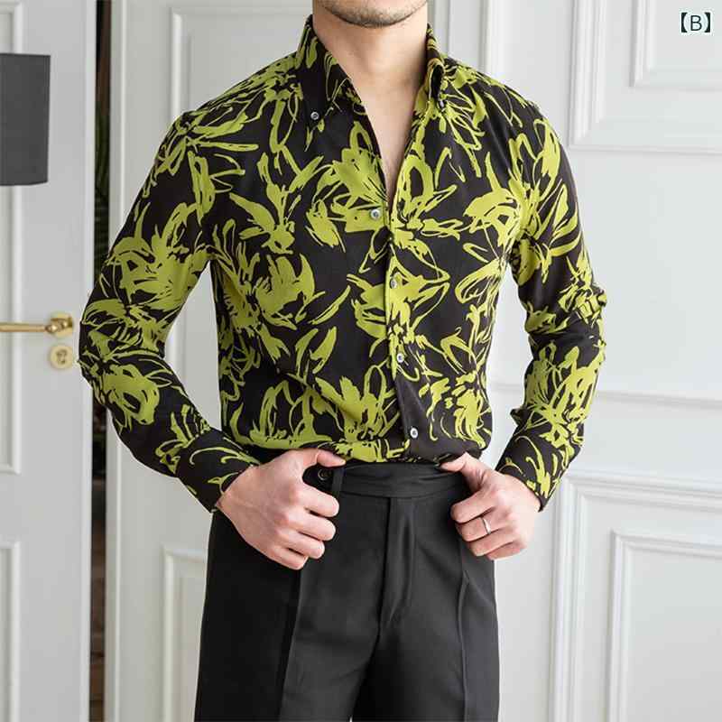 メンズ ファッション 服 男性用 オシャレ シンプル 大人 かっこいい 大きいサイズ ストリート 紳士服 スリムフィット ドレープ ノー アイロン 長袖 花柄 シャツ 薄手 ワン カラー シャツ