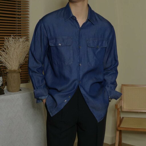 メンズ ファッション 服 男性用 オシャレ シンプル 大人 かっこいい 大きいサイズ ストリート 紳士服 レトロ ダーク ブルー ポケット カジュアル 長袖 テンセルデニム シャツ 韓国スタイル シャツ メンズ ファッション 服 男性用 オシャレ シンプル 大人 かっこいい 大きいサイズ ストリート 紳士服 レトロ ダーク ブルー ポケット カジュアル 長袖 テンセルデニム シャツ 韓国スタイル シャツ