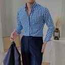 メンズ ファッション 服 男性用 オシャレ シンプル 大人 かっこいい 大きいサイズ ストリート 紳士服 スクエアネックノー アイロン チェック柄 長袖 スリム シャツ カジュアル カジュアル 軽量 スタイル 通勤 シンプル シャツ