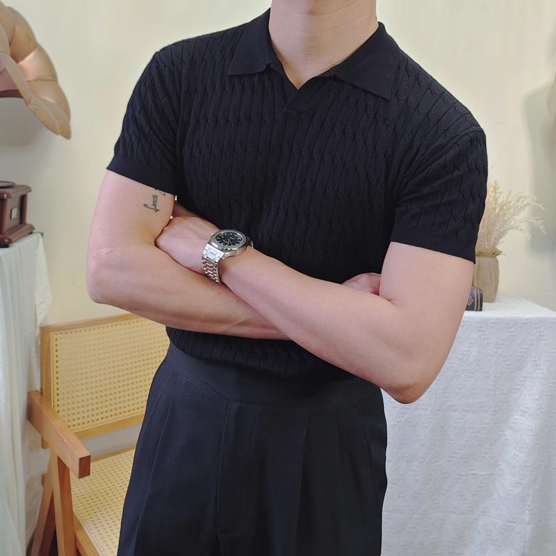 メンズ ファッション 服 男性用 オシャレ シンプル 大人 かっこいい 大きいサイズ ストリート 紳士服 夏 カジュアル スリム 半袖 ポロシャツ ツイスト セーター 無地 通気性 ビジネス T シャツ