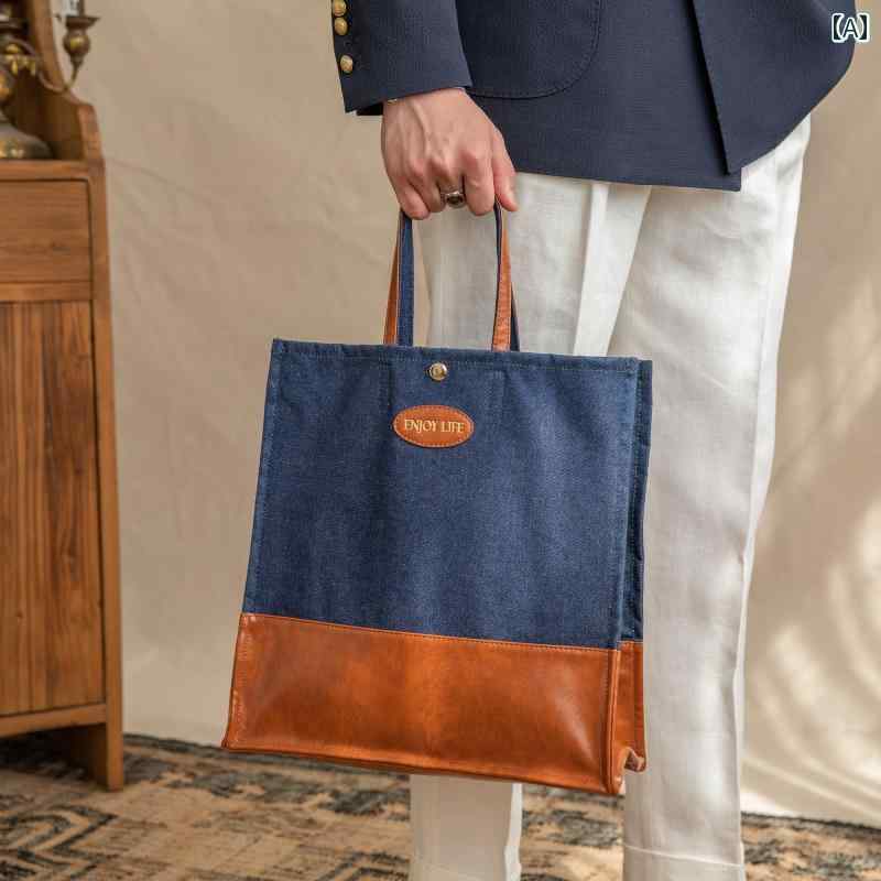 メンズ ファッション 服 男性用 オシャレ シンプル 大人 かっこいい 大きいサイズ ストリート 紳士服 レトロ デニム ショッピング バッグ 通勤 ハンドバッグ デニムスタイル ジェントリー スタイル 快 バッグ