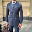 メンズ ファッション 服 男性用 オシャレ シンプル 大人 かっこいい 大きいサイズ ストリート 紳士服 ビジネス ストライプ ダブルブレスト スーツ ウール スリム スーツ
