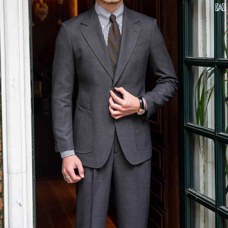 メンズ ファッション 服 男性用 オシャレ シンプル 大人 かっこいい 大きいサイズ ストリート 紳士服 通勤 ダーク グレー スーツ ツーピース スリム スーツ