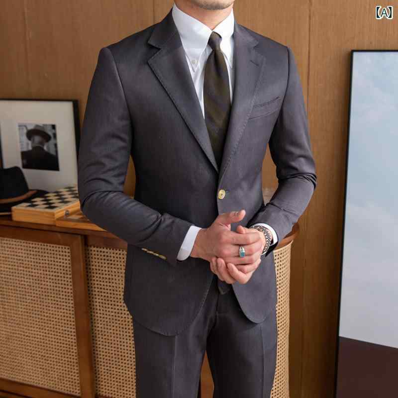 メンズ ファッション 服 男性用 オシャレ シンプル 大人 かっこいい 大きいサイズ ストリート 紳士服 韓国スタイル グレー スーツ ビジネス カジュアル 快 スーツ ツーピース スーツ