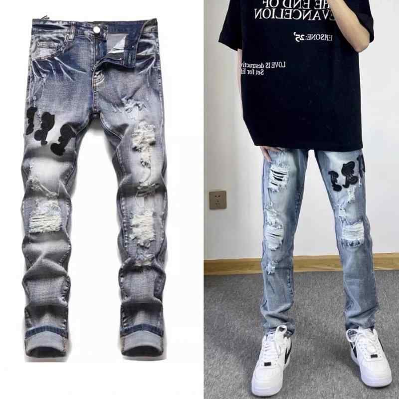 メンズ ファッション 服 男性用 オシャレ シンプル 大人 かっこいい 大きいサイズ ストリート 紳士服 ストリートラベル 刺繍 リッピング エア ジーンズ フィット スタイル クロップド パンツ