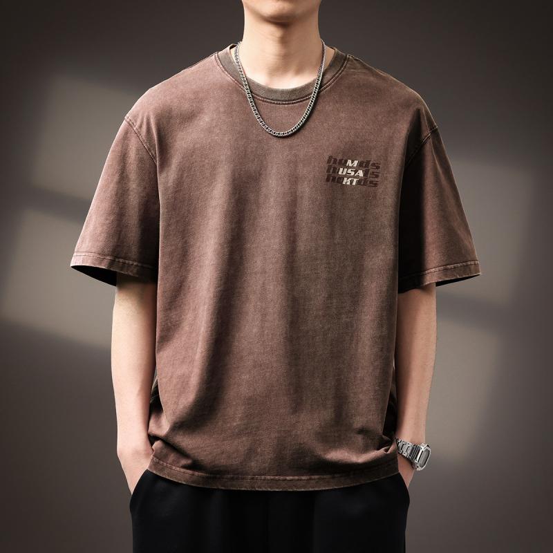 アメリカン レトロ ウォッシュ加工 半袖 Tシャツ メンズ 夏 コーデ スタイル ゆったり フィット 綿 厚手 Tシャツ