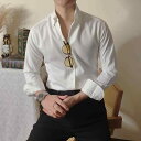 メンズ ファッション 服 男性用 オシャレ シンプル 大人 かっこいい 大きいサイズ ストリート 紳士服 ワンピース カラー スリムフィット ホワイト カジュアル 長袖 シャツ ワイド Vネックノー アイロン シャツ