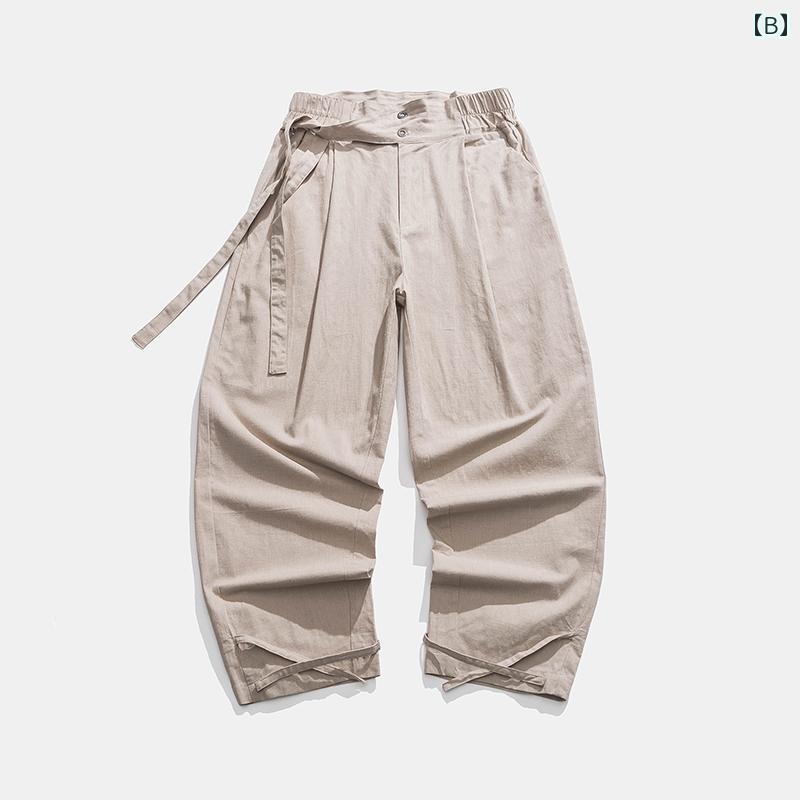 メンズ ファッション 服 男性用 オシャレ シンプル 大人 かっこいい 大きいサイズ ストリート 紳士服 クロップド パンツ リネン パンツ レトロ コットンリネン パンツ ゆったり カジュアル パンツ ストレート パンツ