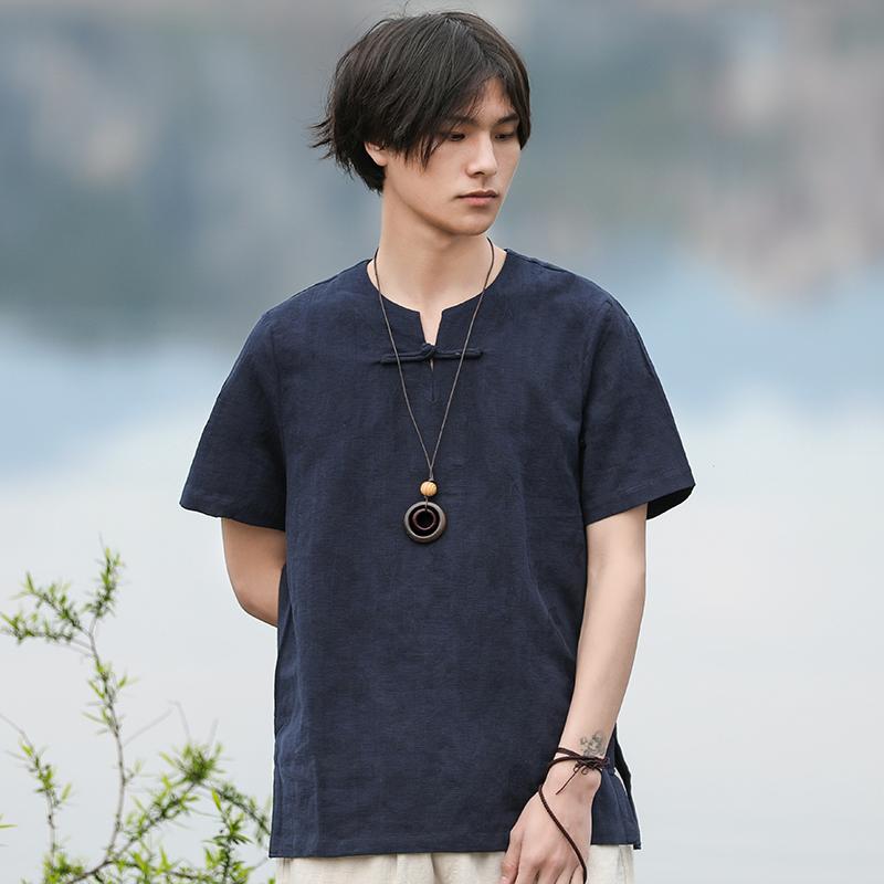 メンズ ファッション 服 男性用 オシャレ シンプル 大人 かっこいい 大きいサイズ ストリート 紳士服 レトロ リネン プレート ボタン 半袖 T シャツ 夏 綿 リネン カジュアル スタンドカラー 唐 スーツ