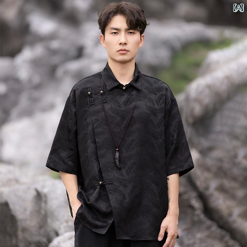 メンズ ファッション 服 男性用 オシャレ シンプル 大人 かっこいい 大きいサイズ ストリート 紳士服 夏 トップス ボタン 半袖 シャツ チュニック スーツ 唐 スーツ シャツ