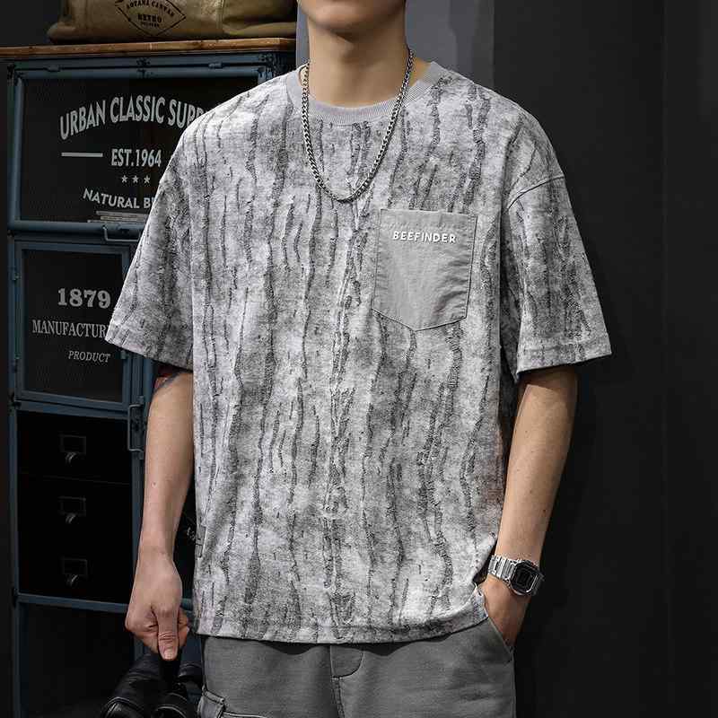 Brazil （Clubs） - アメリカン プリント 半袖 Tシャツ メンズ 夏 スタイル レトロ ゆったり フィット ポケット 薄手 半袖 Tシャツ