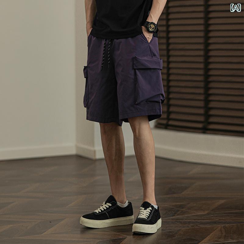 メンズ ファッション 服 男性用 オシャレ シンプル 大人 かっこいい 大きいサイズ ストリート 紳士服 ポケット カーゴ パンツ 夏 薄手 カジュアル ストレート パンツ アウトドア クール 通気性 五分丈 パンツ