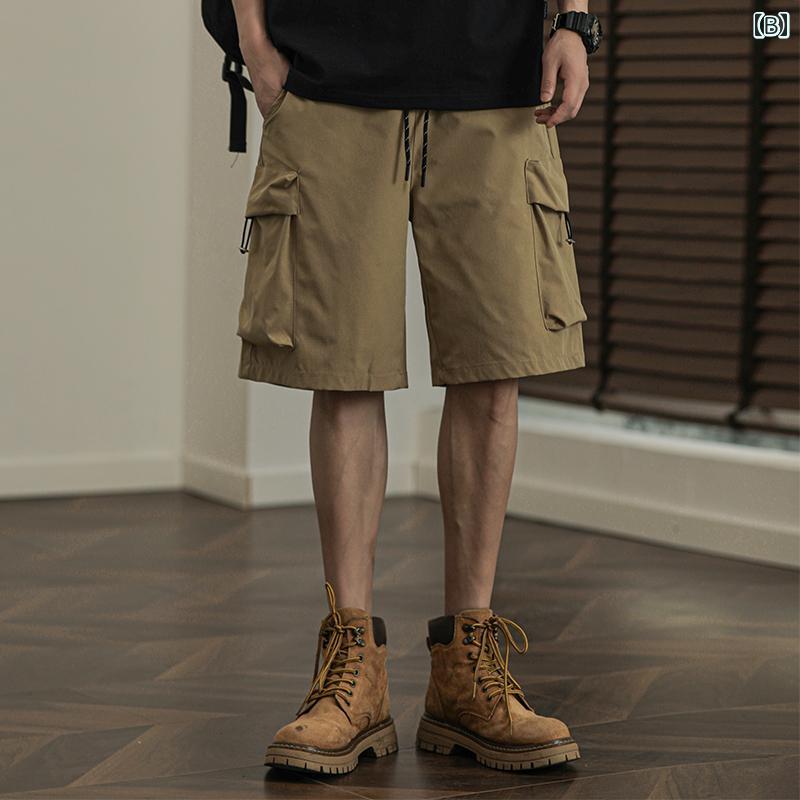 メンズ ファッション 服 男性用 オシャレ シンプル 大人 かっこいい 大きいサイズ ストリート 紳士服 ポケット カーゴ パンツ 夏 薄手 カジュアル ストレート パンツ アウトドア クール 通気性 五分丈 パンツ